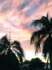 Low angle view of silhouette palm trees against romantic sky