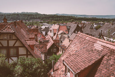 High angle view of townscape against sky