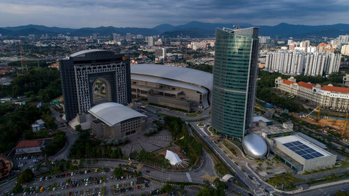 High angle view of cityscape against sky