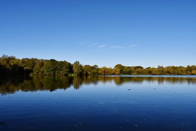 Scenic view of lake against blue sky