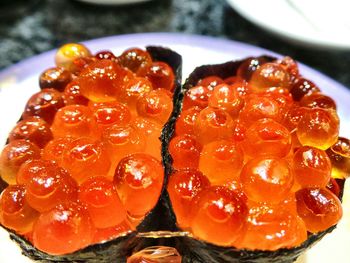 Close-up of fruits in plate