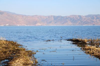 Scenic view of lake against sky