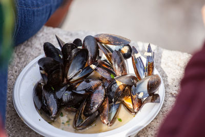 High angle view of seafood on table