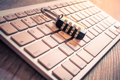 High angle view of computer keyboard on table