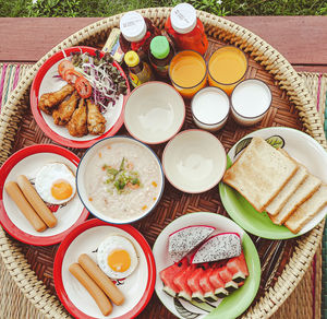 High angle view of food on table