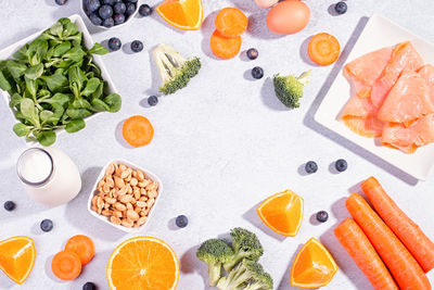 High angle view of fish served on table