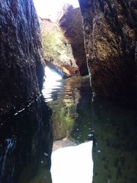 Close-up of rock formation in water