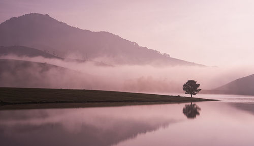 Scenic view of lake against sky during sunset