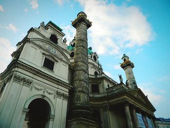 Low angle view of statue against sky