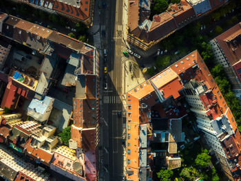 Top dow view of praue streets long exposure traffic cars