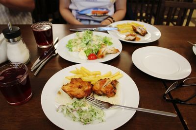 Close-up of meal served on table