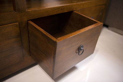 High angle view of box on table