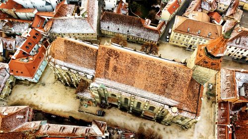 High angle view of old buildings in brasov