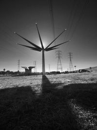 Wind turbines in field