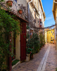 Narrow alley amidst buildings in town