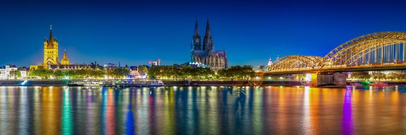 Reflection of illuminated buildings in city at night