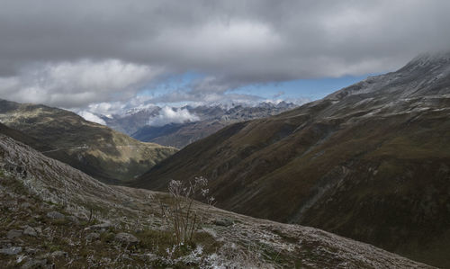 Scenic view of snowcapped mountains against sky