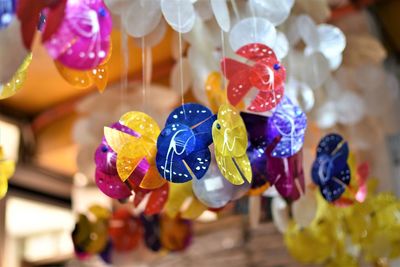 Close-up of multi colored decorations for sale in market