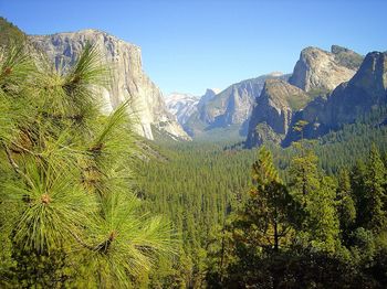 Scenic view of mountains against clear sky