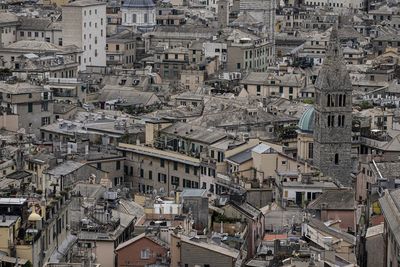 High angle view of buildings in city