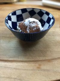 High angle view of ice cream in bowl on table