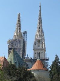 Low angle view of the zagreb cathedral shortly after the earthquake that damaged one of its towers