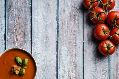 High angle view of fruits in bowl on table