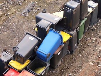 High angle view of garbage on road