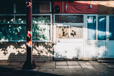 Reflection of building on glass window