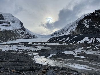 Scenic view of snowcapped mountains against sky