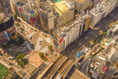 High angle view of buildings in city