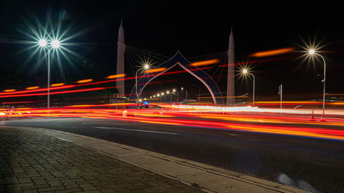 Light trails on road at night