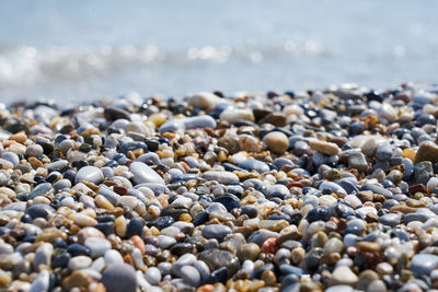Close-up of stones on beach