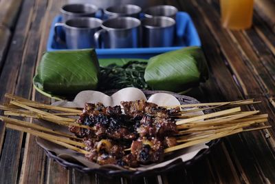 High angle view of vegetables on barbecue grill