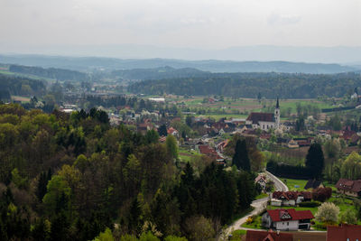 High angle view of townscape against sky
