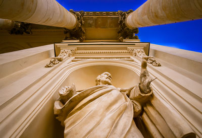 Low angle view of statue of temple against sky