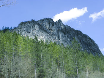 Low angle view of rocky mountain against sky