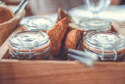 Close-up of glass of jar on table