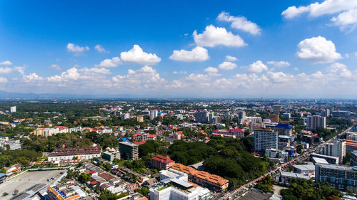 High angle view of city at night