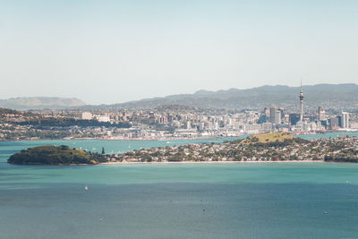 View of cityscape against clear sky