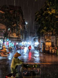 Wet city street during rainy season