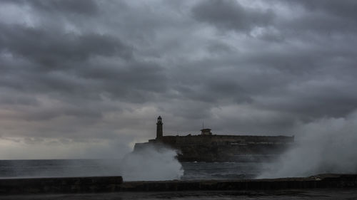 Scenic view of sea against cloudy sky