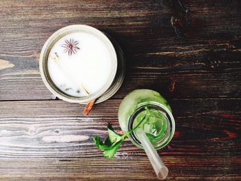 High angle view of drink on table