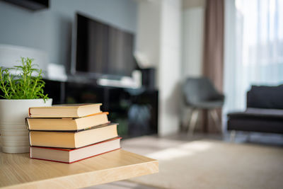 Close-up of books on table