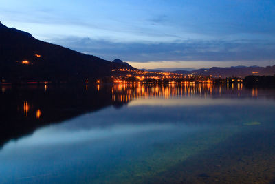 Scenic view of lake against sky at dusk