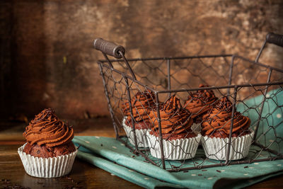 Close-up of cupcakes on table