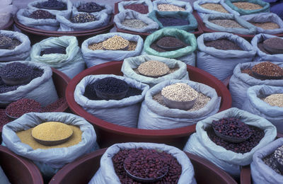 Close-up of various raw food for sale at market 