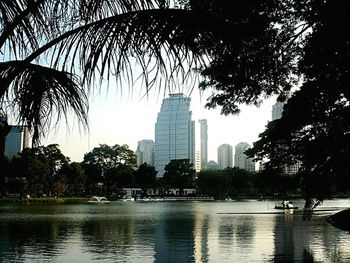 City skyline with river in background