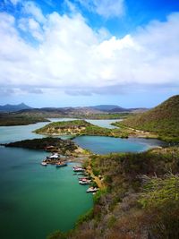 Scenic view of bay against sky