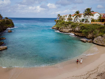 High angle view of people on beach